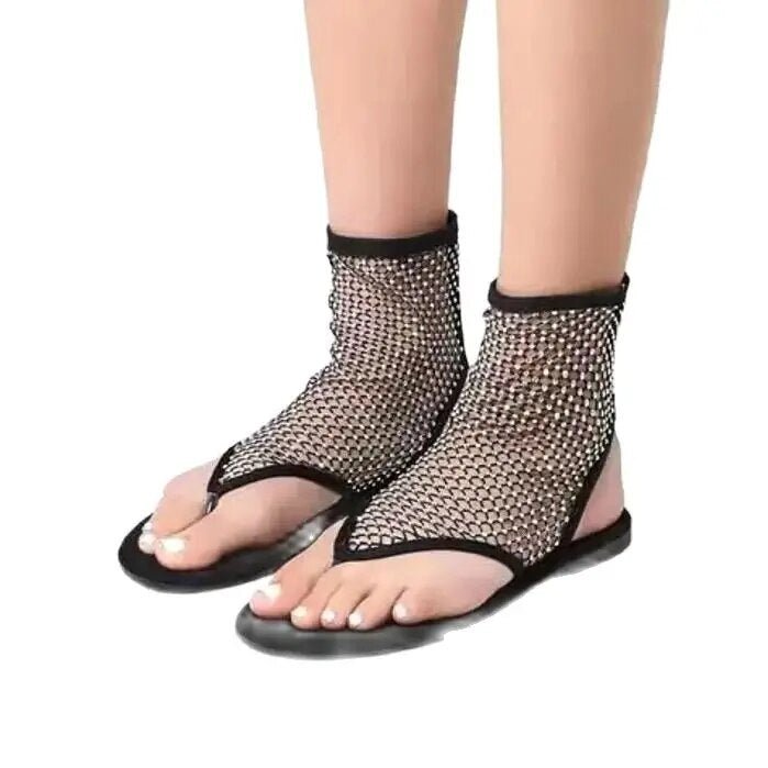 Sandalo in maglia gioiello, fascia interna trasparente e suola antiscivolo